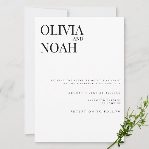 Modern  Elegant White Reception Invitation Card