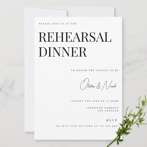 Modern  Elegant White Rehearsal Dinner Card