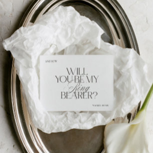 Modern Elegant White Ring Bearer Proposal Card