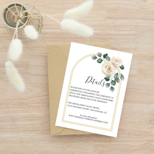 Modern Elegant White Rose  Golden Arch Wedding Enclosure Card