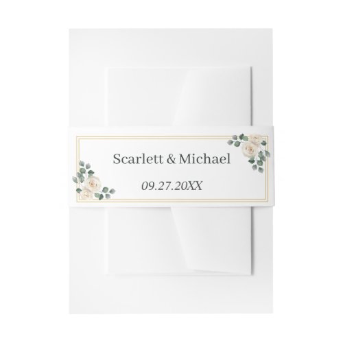 Modern Elegant White Rose Wedding Invitation Belly Band