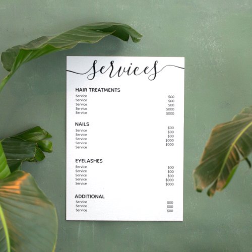 Modern Elegant White Salon Price List Service Menu Poster