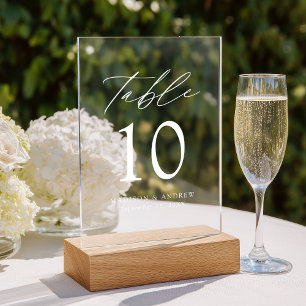 Modern Elegant White Script Acrylic Table Number