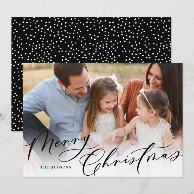 Modern Elegant White Script Merry Christmas Holiday Card (Front/Back)