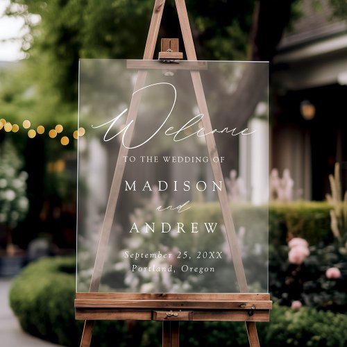 Modern Elegant White Script Wedding Welcome Acrylic Sign