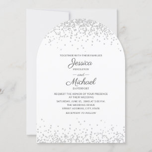 Modern Elegant White Silver Glitter Arch Wedding Invitation