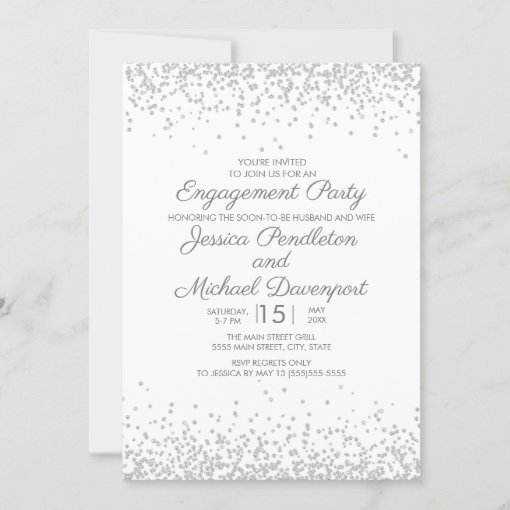 Modern Elegant White Silver Glitter Engagement Invitation | Zazzle