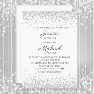 Modern Elegant White Silver Glitter Wedding Invitation