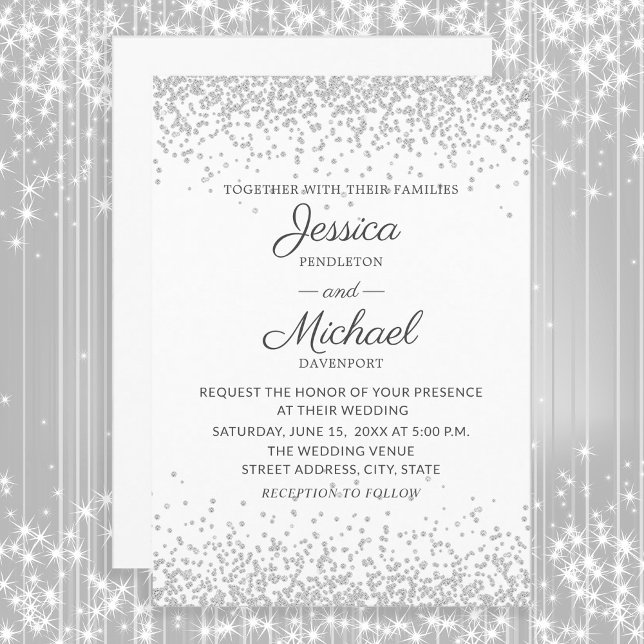 Modern Elegant White Silver Glitter Wedding Invitation (White with silver glitter wedding invitation)