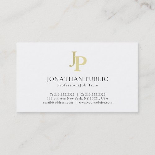 Modern Elegant White Simple Monogram Plain Business Card