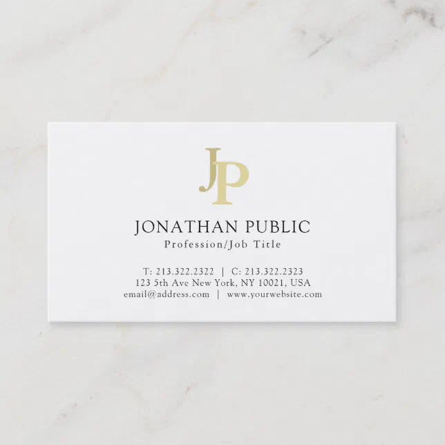 Modern Elegant White Simple Monogram Plain Business Card | Zazzle