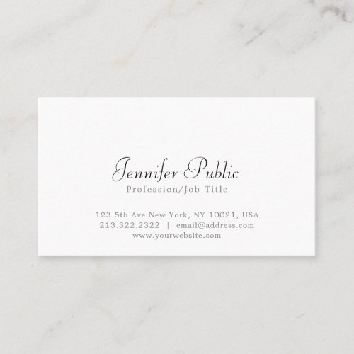 Modern Elegant White Simple Professional Plain Business Card