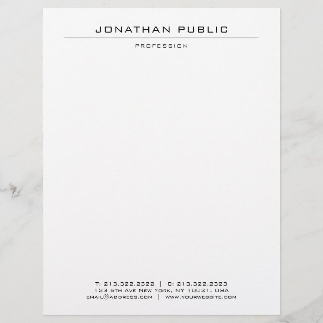 Modern Elegant White Simple Template Personalized Letterhead (Front)