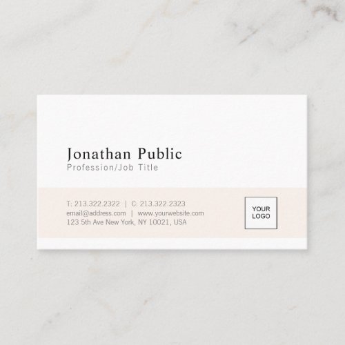 Modern Elegant White Sleek Design Add Your Logo Business Card