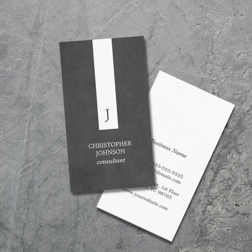 Modern Elegant White Stripe Monogram Consultant Business Card