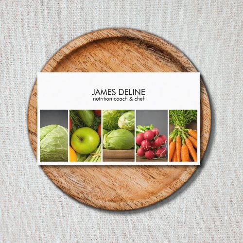 Modern Elegant White Vegetables Nutritionist Chef Business Card