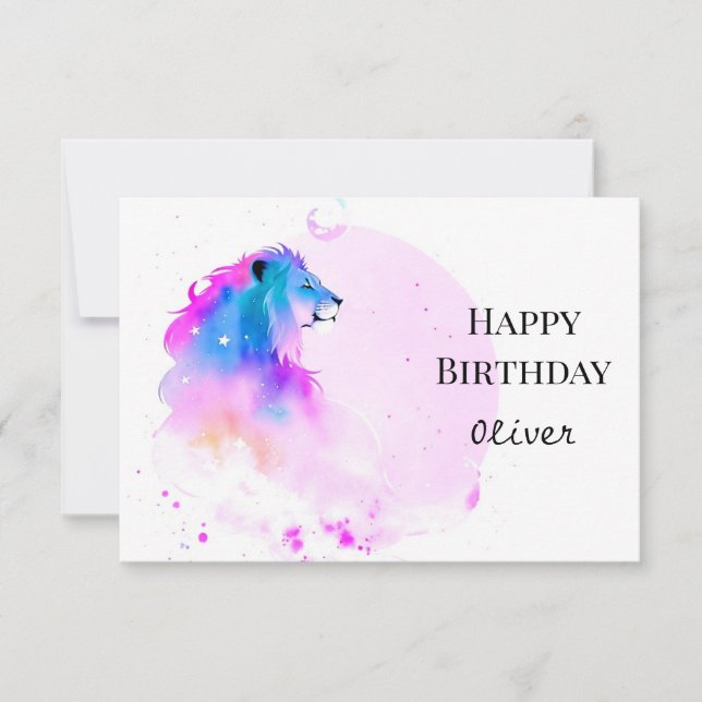 Modern Elegant Wild Lion Birthday Card (Front)