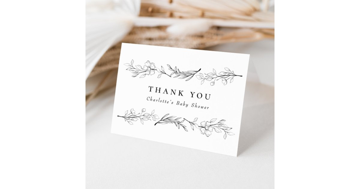 Modern Elegant Wildflower Floral Baby Shower Thank You Card | Zazzle
