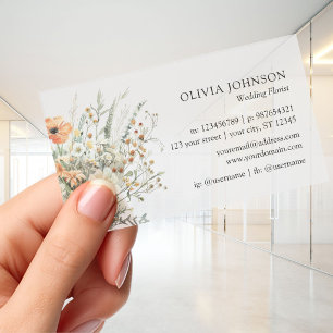 Modern Elegant Wildflower Floral Plastic Clear Business Cards