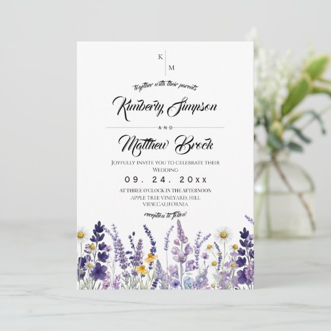 Modern & Elegant Wildflower Rustic Wedding Invitation (Standing Front)