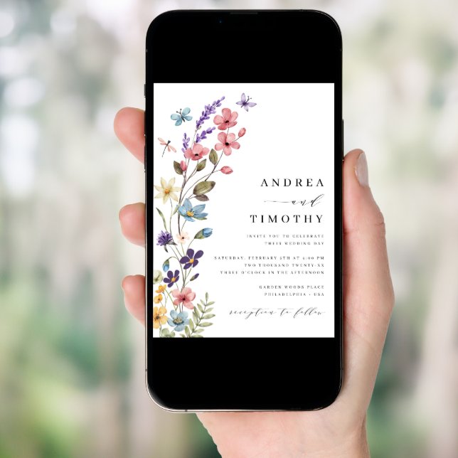 Modern Elegant Wildflower Spring Summer Wedding Invitation (Front Digital)