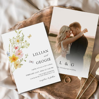Modern Elegant Wildflower Spring Wedding Photo Invitation