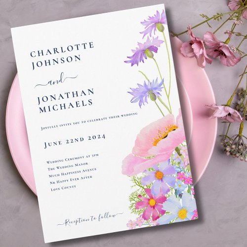Modern Elegant Wildflower Watercolor Wedding Invitation