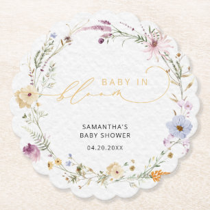 Modern Elegant Wildflowers Baby in Bloom Paper Coaster