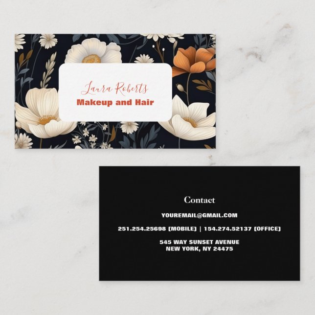 Modern Elegant Wildflowers Floral  Business Card (Front/Back)