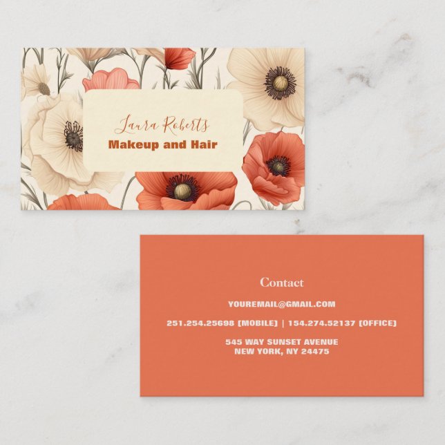 Modern Elegant Wildflowers Floral  Business Card (Front/Back)