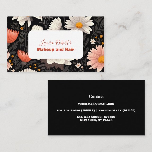 Modern Elegant Wildflowers Floral  Business Card (Front/Back)