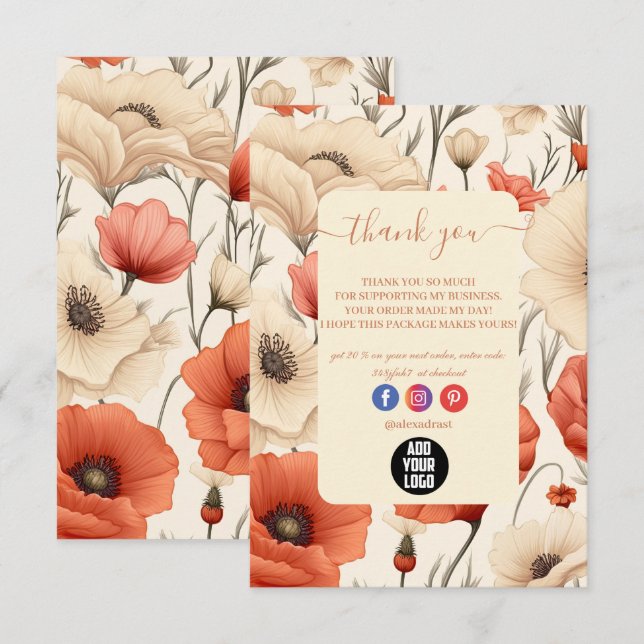 Modern Elegant Wildflowers Floral  Thank You Card (Front/Back)