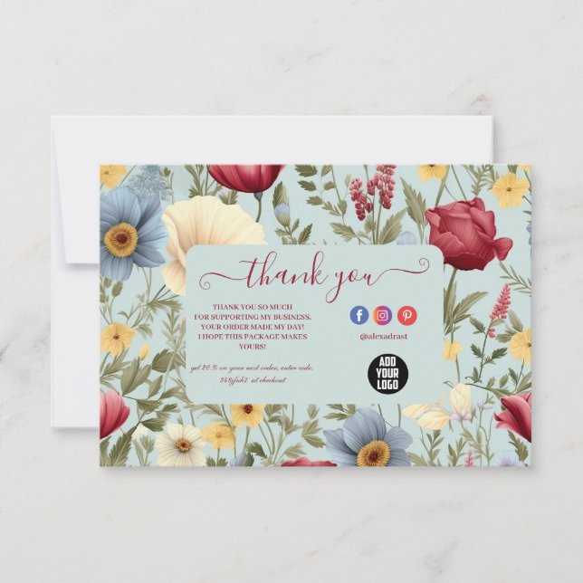Modern Elegant Wildflowers Floral  Thank You Card (Front)
