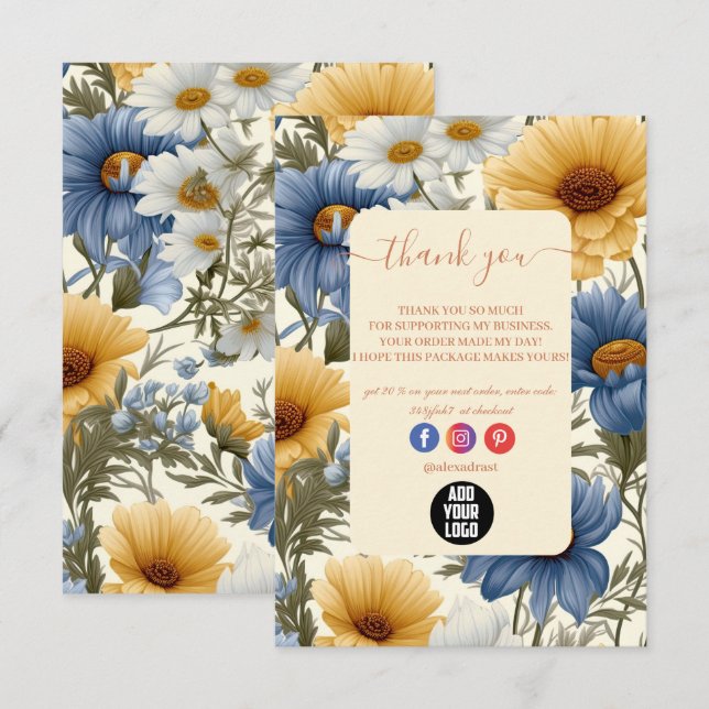Modern Elegant Wildflowers Floral  Thank You Card (Front/Back)