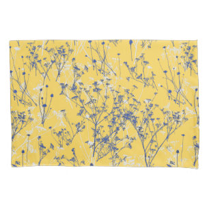 Modern Elegant Wildflowers on Mustard Yellow Pillow Case