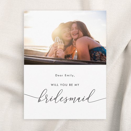 Modern Elegant Will You Be My Bridesmaid Photo Invitation Postcard