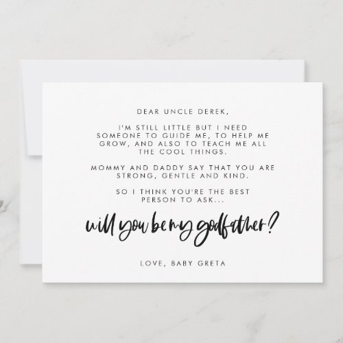 Modern elegant Will you be my Godfather text card
