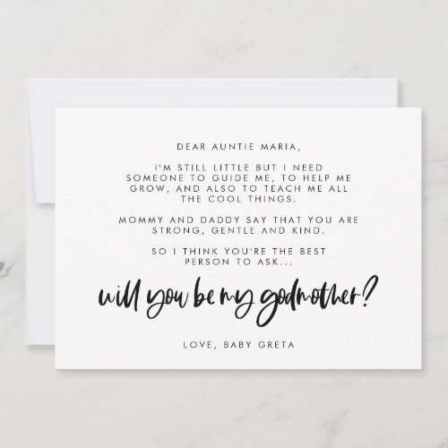 Modern elegant Will you be my Godmother text card