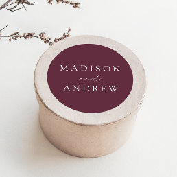 Modern Elegant Wine Purple Personalized Wedding Classic Round Sticker