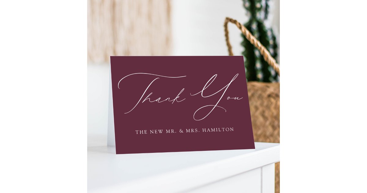Modern Elegant Wine Purple Wedding Thank You Card | Zazzle