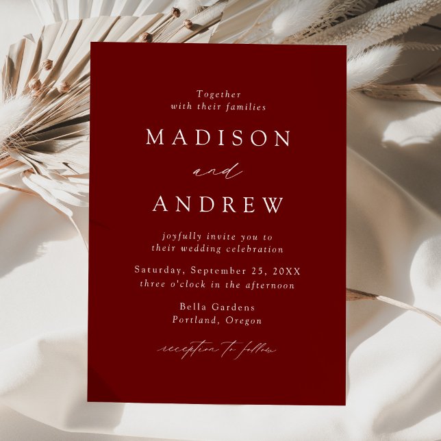 Modern Elegant Wine Red Minimalist Wedding Invitation (Creator Uploaded)