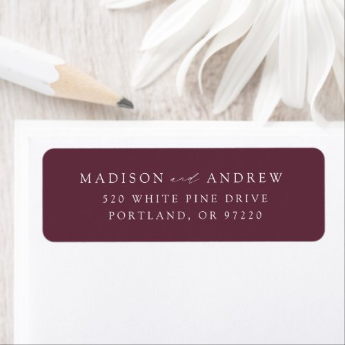 Modern Elegant Wine Wedding Return Address Label