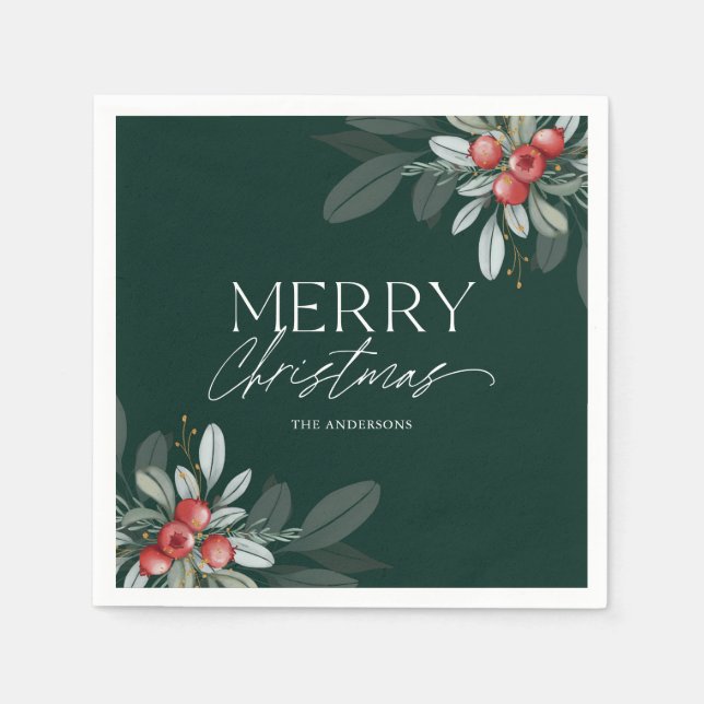 Modern Elegant Winter Greenery Christmas Party Napkins (Front)
