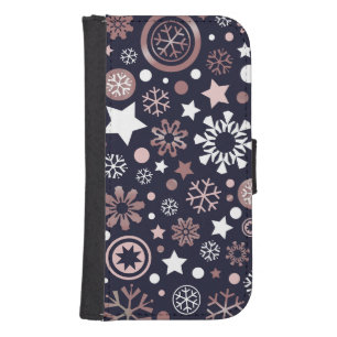 Modern elegant winter pink metallic snowflakes galaxy s4 wallet case
