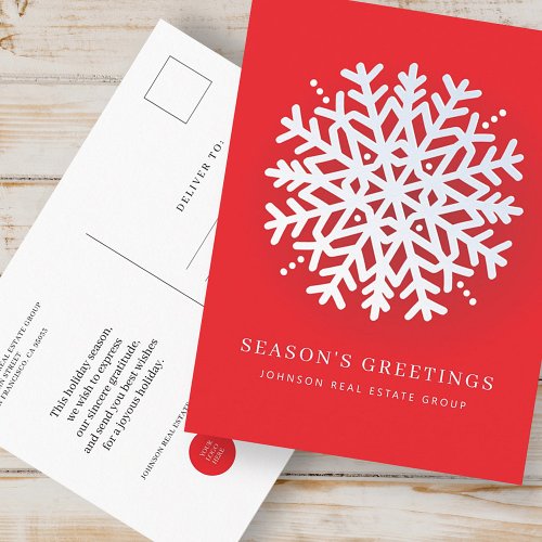 Modern Elegant Winter Snow Flake Christmas Holiday Postcard