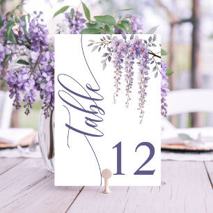 Modern Elegant Wisteria Branch Floral Wedding Table Number