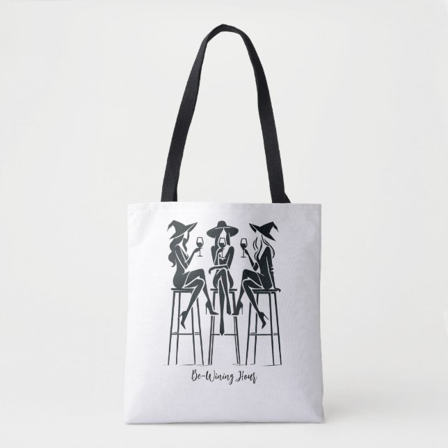 Modern, Elegant Witches Wine Night, Halloween Tote Bag (Front)