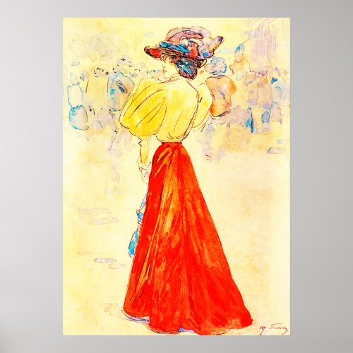 MODERN ELEGANT  WITH A RED SKIRT BY HENRY SOMM   POSTER