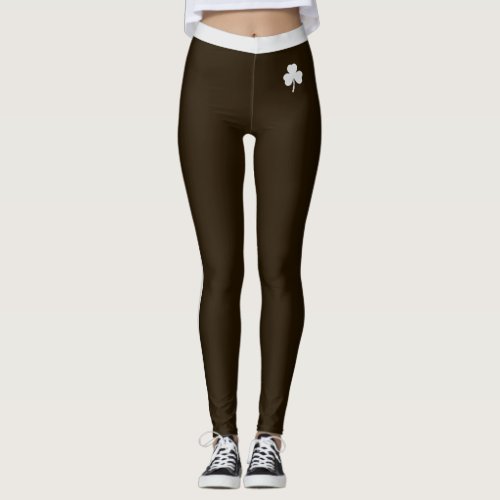 Modern Elegant Women Brown Gray Clover Stripes Fun Leggings