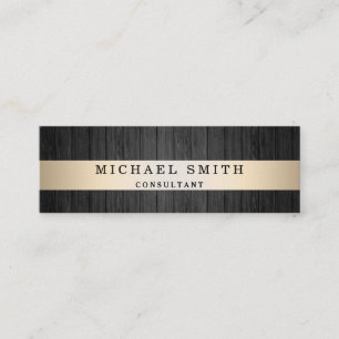 Modern Elegant Wood Background Faux Gold Striped Mini Business Card